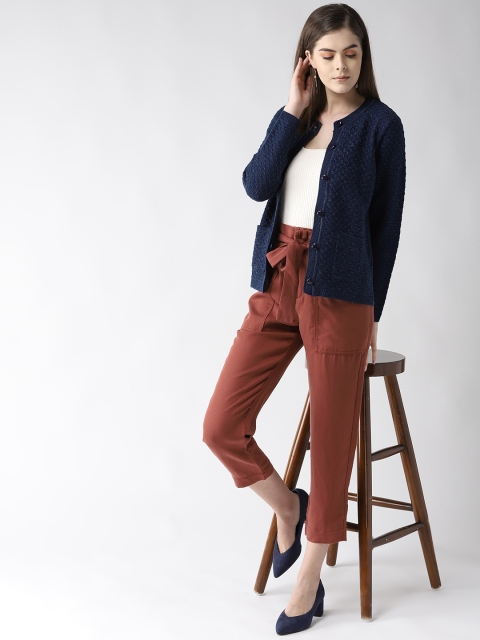 

Madame Women Navy Blue Self-Design Cardigan