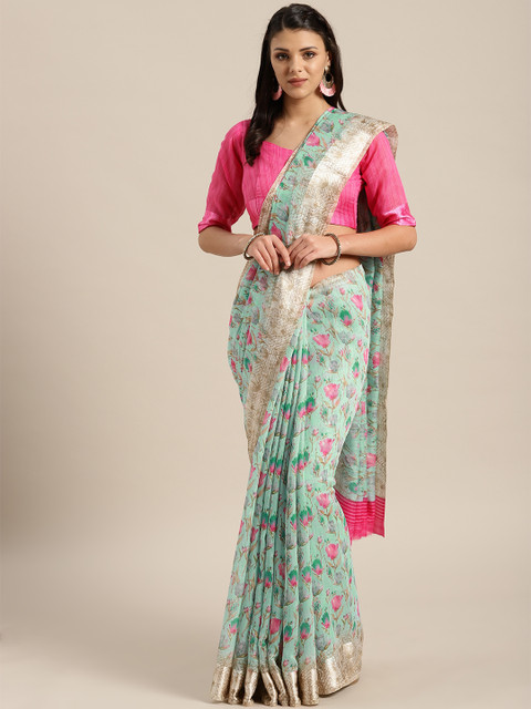 

Saree mall Blue & Pink Printed Saree