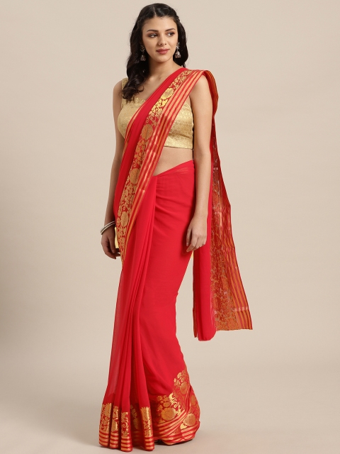 

Saree mall Red Solid Saree