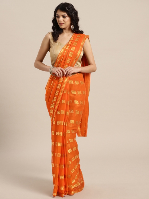 

Saree mall Orange & Golden Woven Design Saree
