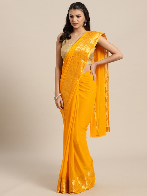 

Saree mall Yellow Solid Saree, Mustard