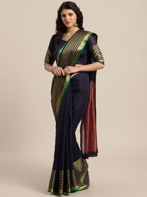 

Saree mall Navy Blue Solid Saree