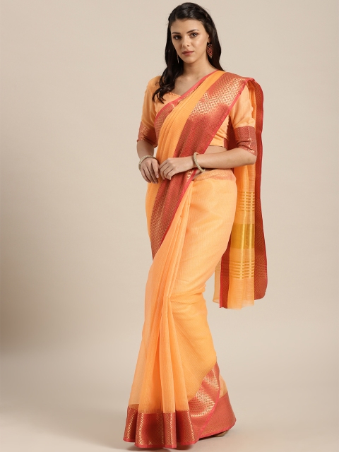 

Saree mall Orange & Red Self-Striped Saree