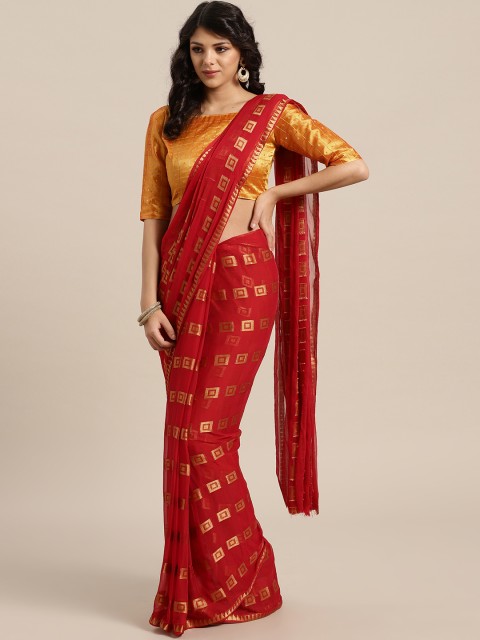 

Saree mall Red & Golden Woven Design Saree