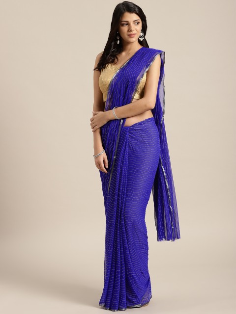 

Saree mall Blue & Golden Embellished Saree