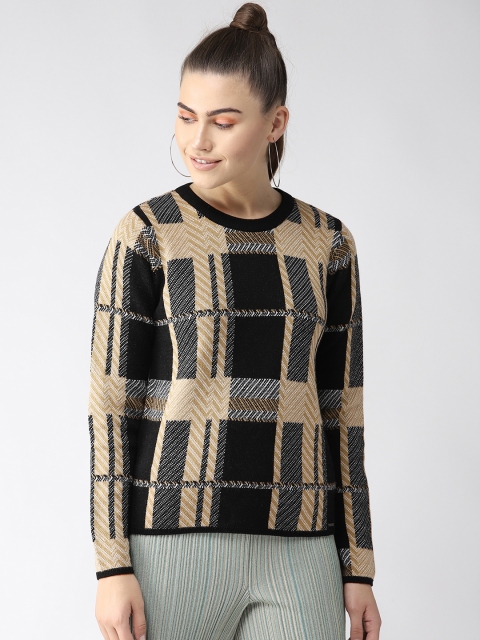 

Madame Women Black & Beige Self Design Pullover
