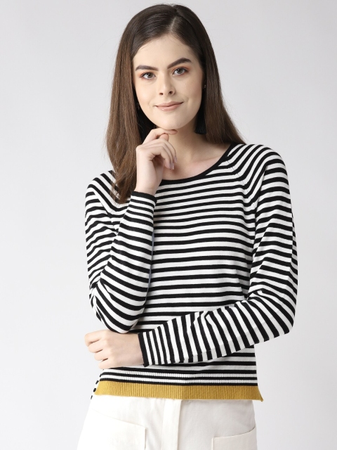 

Madame Women Black & White Striped Pullover