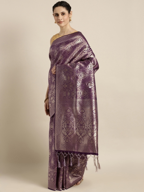 

Mitera Purple & Gold-Coloured Art Silk Woven Design Kanjeevaram Saree