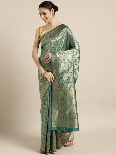 

Mitera Green & Gold-Coloured Art Silk Woven Design Kanjeevaram Saree
