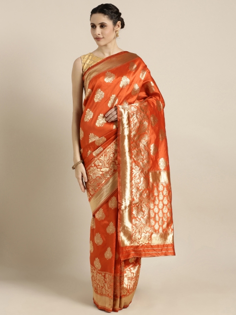 

Mitera Orange & Gold-Coloured Art Silk Woven Design Mysore Silk Saree