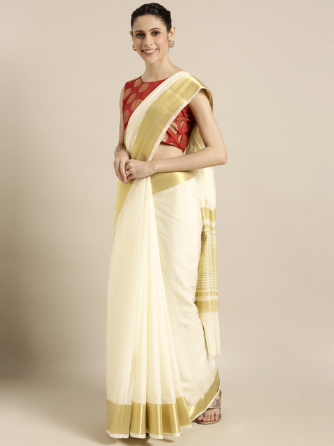 

Mitera Cream-Coloured Solid Silk Blend Saree