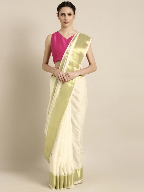 

Mitera Cream-Coloured Solid Silk Blend Saree