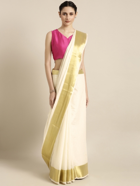 

Mitera Cream-Coloured Solid Silk Blend Saree