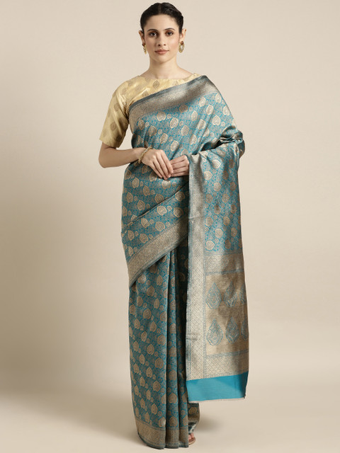 

Mitera Blue & Gold-Coloured Art Silk Woven Design Kanjeevaram Saree