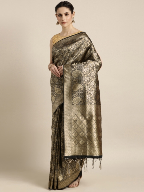 

Mitera Black & Gold-Coloured Art Silk Woven Design Kanjeevaram Saree