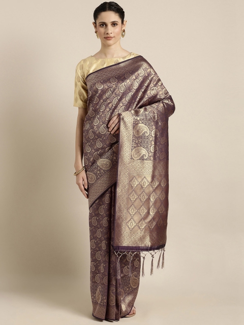 

Mitera Purple & Gold-Coloured Art Silk Woven Design Kanjeevaram Saree
