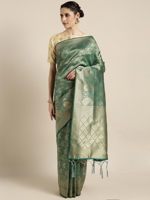 

Mitera Green & Gold-Coloured Art Silk Woven Design Kanjeevaram Saree