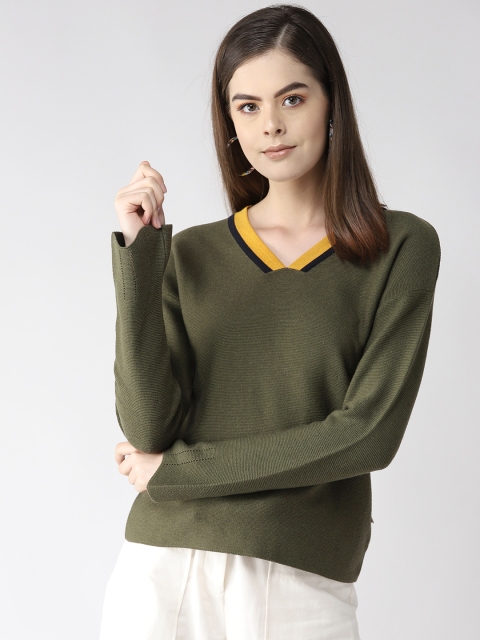 

Madame Women Olive Green Solid Sweater