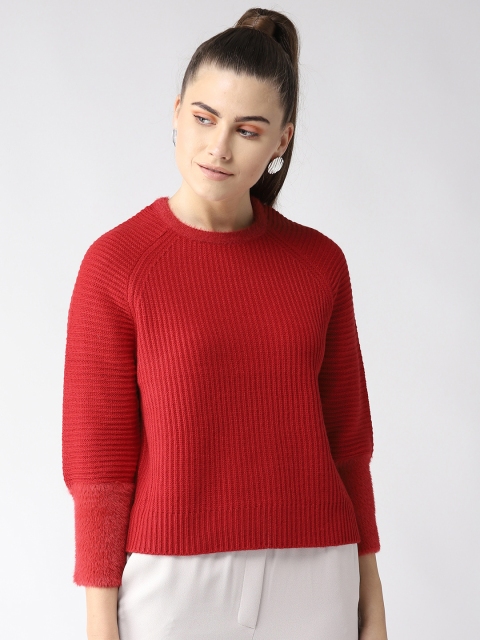 

Madame Women Red Ribbed Sweater