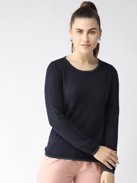 

Madame Women Navy Blue Embellished Sweater