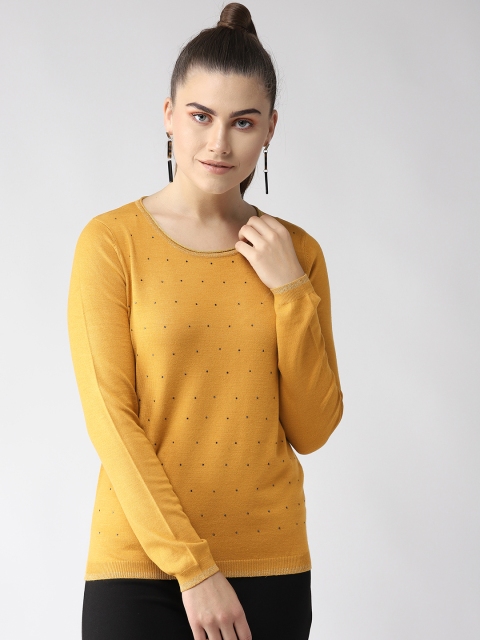 

Madame Women Mustard Yellow Embellished Sweater