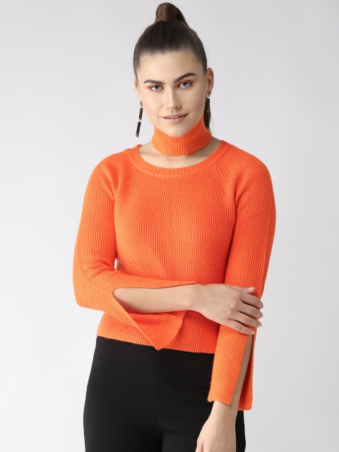 

Madame Women Orange Ribbed Sweater