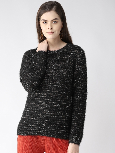 

Madame Women Black & Off-White Self-Design Sweater