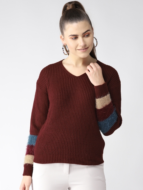 

Madame Women Burgundy Solid Sweater