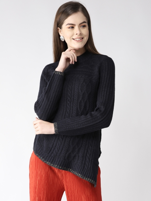 

Madame Women Navy Blue Self-Design Sweater