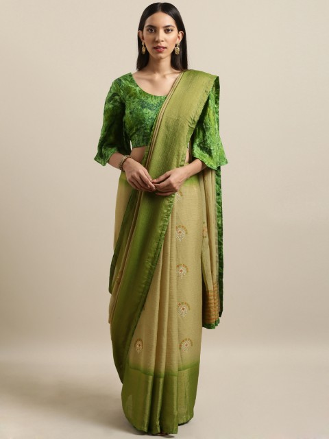 

Kvsfab Green Woven Design Poly Chiffon Saree