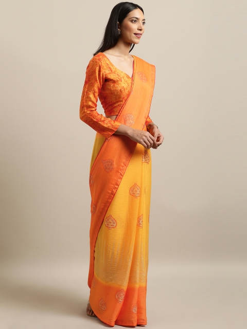 

Kvsfab Mustard Printed Poly Chiffon Saree