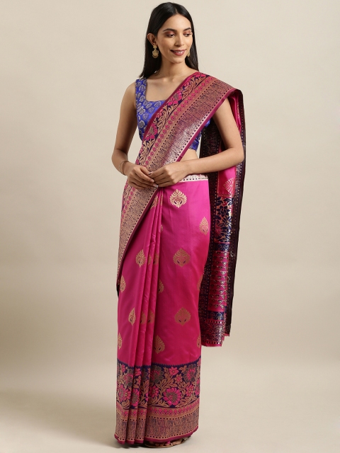 

Mitera Pink & Gold-Toned Art Silk Woven Design Banarasi Saree