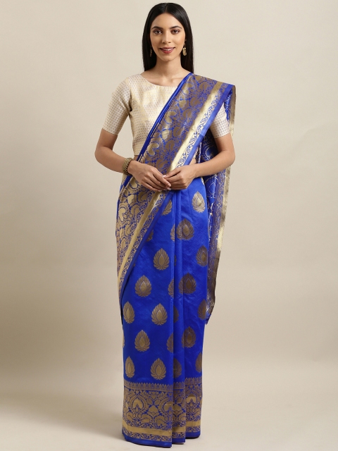 

Mitera Blue & Gold-Toned Art Silk Woven Design Banarasi Saree