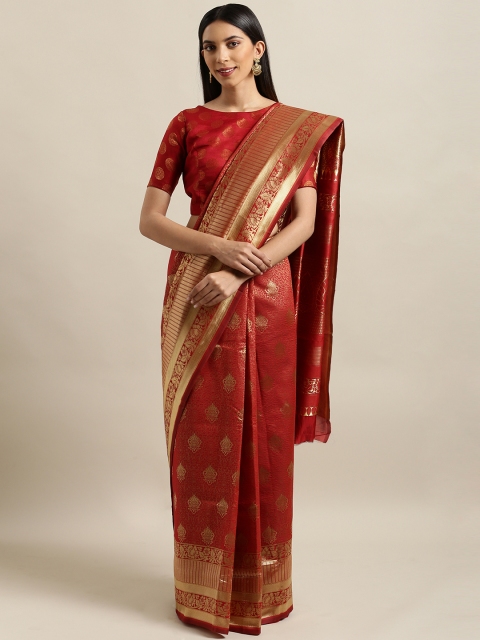 

Mitera Red & Gold-Toned Art Silk Woven Design Banarasi Saree