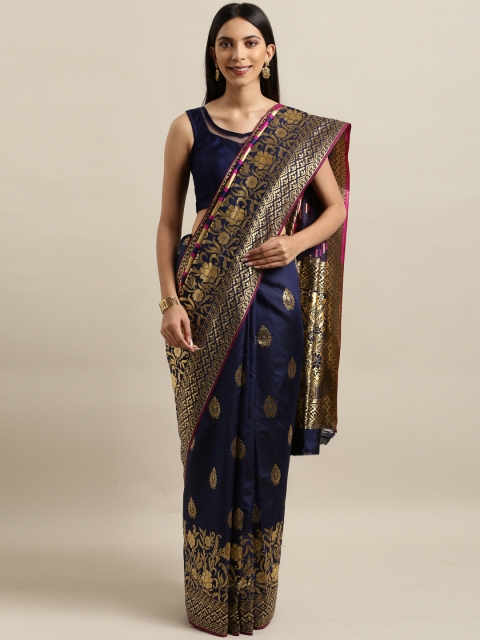 

Mitera Pink & Navy Blue Art Silk Woven Design Banarasi Saree