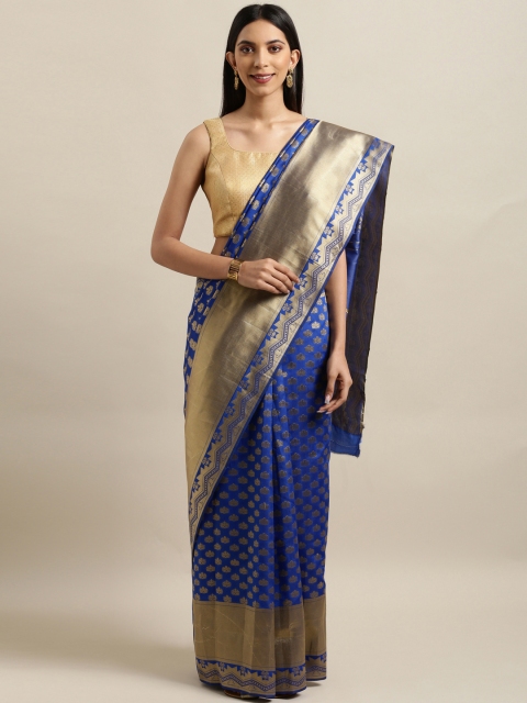 

Mitera Blue & Gold-Toned Art Silk Woven Design Banarasi Saree