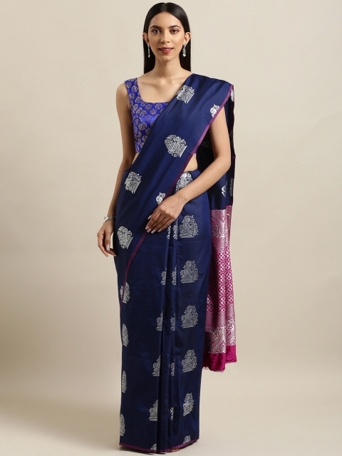 

Mitera Navy Blue & White Art Silk Woven Design Banarasi Saree
