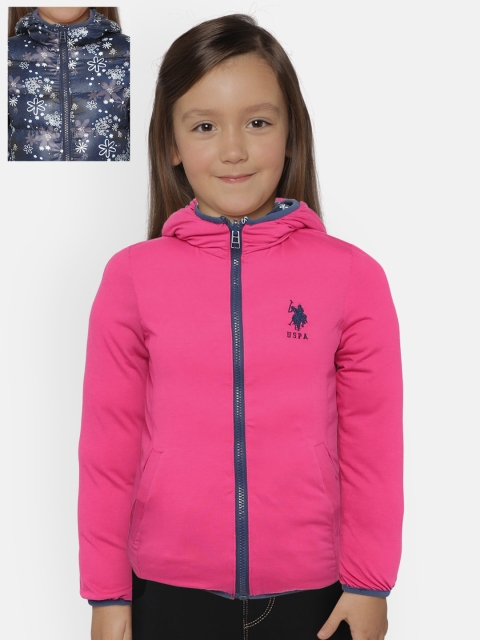 

U.S. Polo Assn. Kids Girls Pink & Blue Reversible Bomber Jacket
