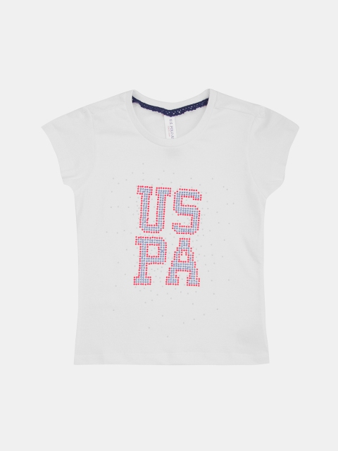 

U.S. Polo Assn. Kids Girls Off-White & Pink Solid Round Neck T-shirt