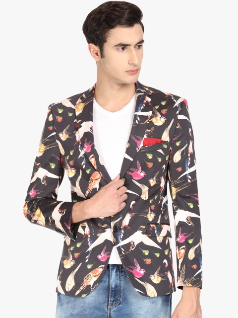 

SUITLTD Men Black Printed Slim-Fit Single-Breasted Blazer