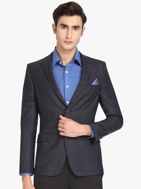 

SUITLTD Men Black Checked Slim-Fit Single-Breasted Blazer
