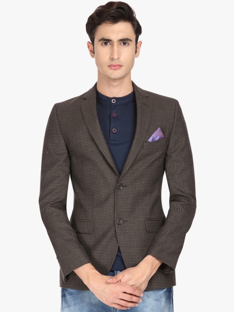 

SUITLTD Men Brown Checked Slim-Fit Single-Breasted Blazer