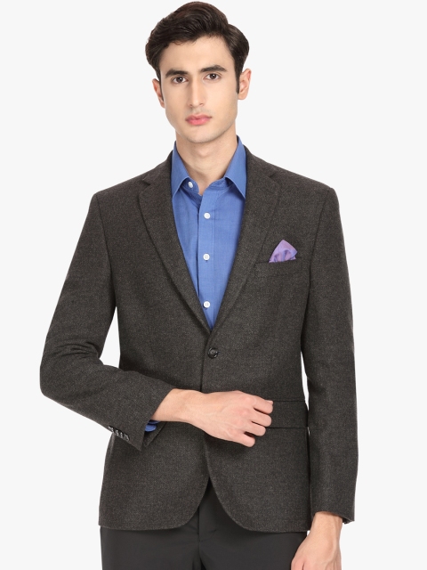 

SUITLTD Men Charcoal Self Design Regular-Fit Single-Breasted Blazer