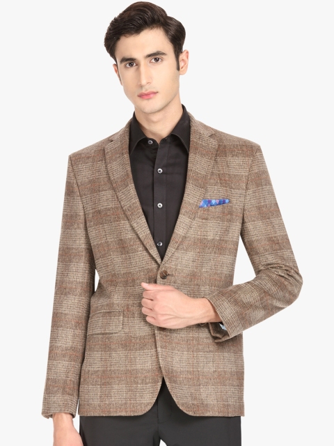 

SUITLTD Men Brown Checked Regular-Fit Single-Breasted Blazer