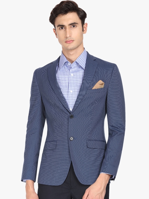 

SUITLTD Men Blue Self Design Slim-Fit Single-Breasted Blazer