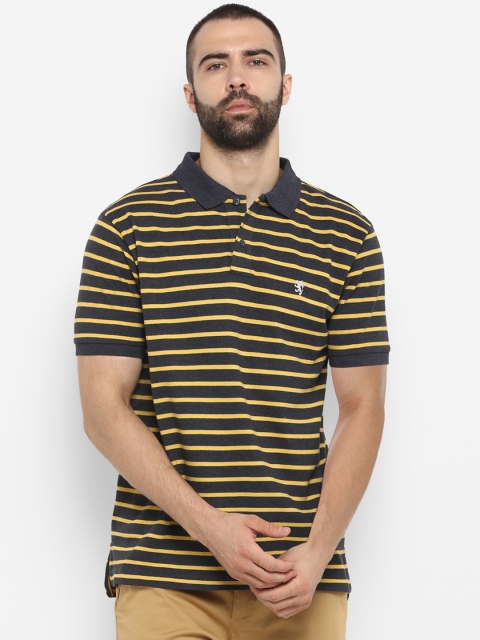 

Red Tape Men Grey & Mustard Yellow Striped Polo Collar T-shirt