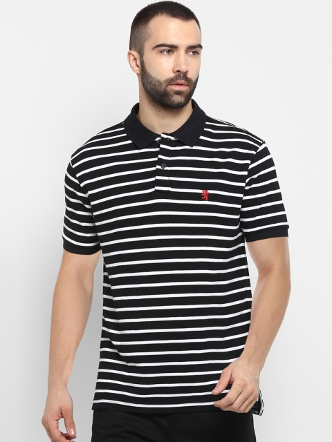 

Red Tape Men Black White Striped Polo Collar Pure Cotton T-shirt