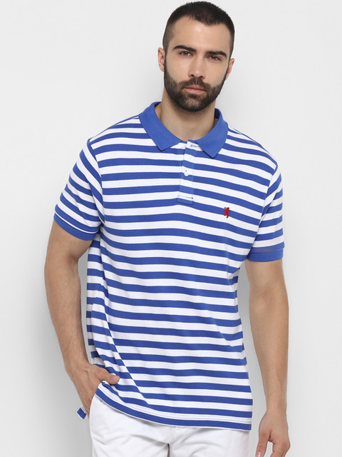 

Red Tape Men Blue & White Striped Polo Collar T-shirt