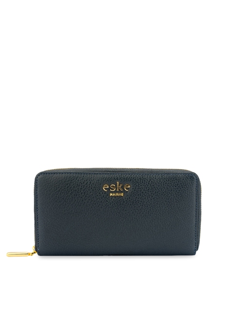

Eske Women Blue Solid Leather Zip Around Wallet