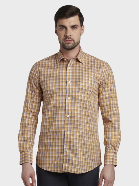 

ColorPlus Men Yellow & Blue Tailored Fit Checked Casual Shirt